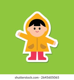 Cute vector illustration of children wearing colorful raincoats and boots. Perfect for educational materials, weather-themed designs, and kids content.