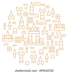 Cute vector illustration with children's designer arranged in a circle. Design for poster or print.