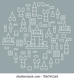 Cute vector illustration with children's designer arranged in a circle. Design for poster or print.