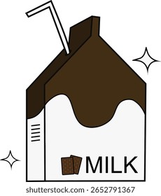 Ilustração vetorial bonito de uma caixa de leite de chocolate com uma caixa de leite de chocolate e branco apresenta um ícone de barra de chocolate e uma palha na moda