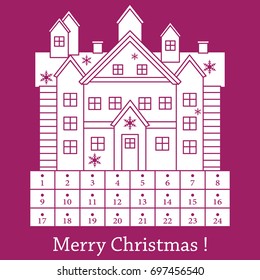 Cute vector illustration: Christmas Advent Calendar. Design for postcard, banner, poster or print.