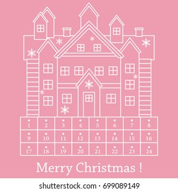 Cute vector illustration: Christmas Advent Calendar. Design for postcard, banner, poster or print.