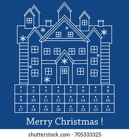 Cute vector illustration: Christmas Advent Calendar. Design for postcard, banner, poster or print.