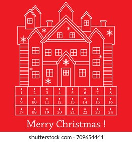 Cute vector illustration: Christmas Advent Calendar. Design for postcard, banner, poster or print.
