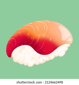 Cute Vector Illustration of Clam Hokkigai Sushi or Nigiri for Menus or Icons and Japanese Restaurant Bars, Isolated on Green Background