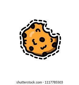 Cute Vector Illustration Of A Cookie With Chocolate Chips In Doodle Cartoon Style. Chocolate Chip Cookie On White Background.