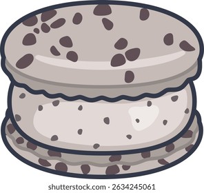 A cute vector illustration of a cookies and cream flavored macaron. Perfect for dessert-themed design projects or bakery-related content