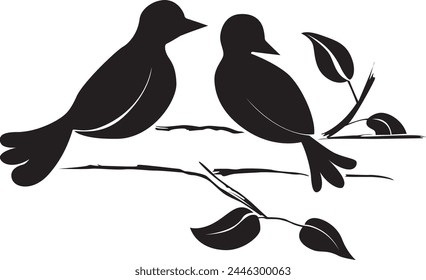 Cute vector illustration of a couple of birds sitting on a branch made with a stencil trace.