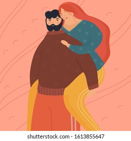 
Cute vector illustration with a couple in love. Greeting card for Valentine's Day.