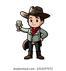 cute vector illustration of cowboy mascot holding a drinking glass