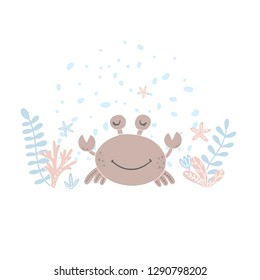Cute vector illustration with crab for baby wear and invitation card.