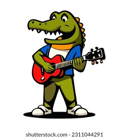 cute vector illustration of crocodile mascot playing guitar