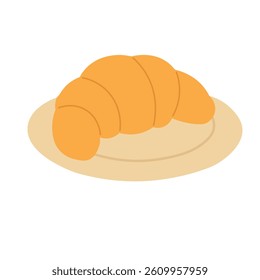 Cute vector illustration of a croissant on a plate. Simple flat cartoon breakfast food.
