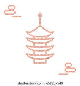 Cute vector illustration cross embroidery of pagoda and rocks for japanese rock garden. Design for banner, poster or print.