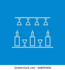 Cute vector illustration cross embroidery of bar. Bottles and glasses. Design for banner, poster or print.