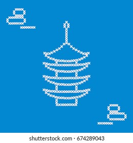 Cute vector illustration cross embroidery of pagoda and rocks for japanese rock garden. Design for banner, poster or print.