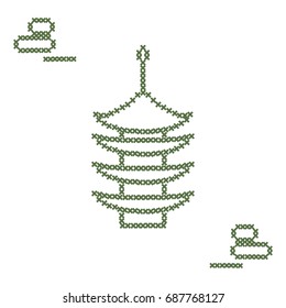 Cute vector illustration cross embroidery of pagoda and rocks for japanese rock garden. Design for banner, poster or print.