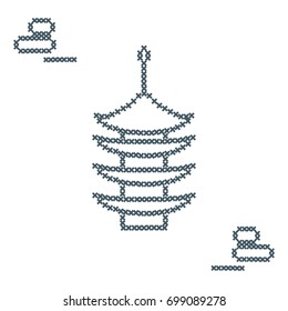 Cute vector illustration cross embroidery of pagoda and rocks for japanese rock garden. Design for banner, poster or print.