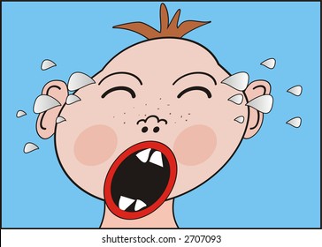 Cute vector illustration of crying baby-boy