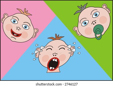 Cute vector illustration of crying baby-boy