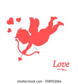 Cute vector illustration: cupid shoots a bow. Love symbol. Design for banner, poster or print. 