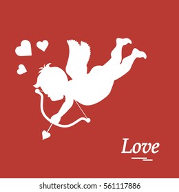 Cute vector illustration: cupid shoots a bow. Love symbol. Design for banner, poster or print. 