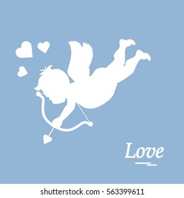 Cute vector illustration: cupid shoots a bow. Love symbol. Design for banner, poster or print. 