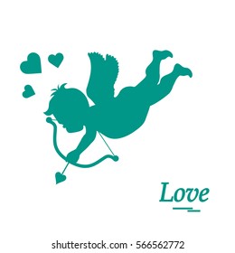 Cute vector illustration: cupid shoots a bow. Love symbol. Design for banner, poster or print. 