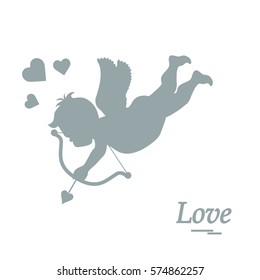 Cute vector illustration: cupid shoots a bow. Love symbol. Design for banner, poster or print. 