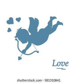 Cute vector illustration: cupid shoots a bow. Love symbol. Design for banner, poster or print. 