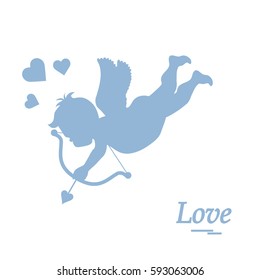 Cute vector illustration: cupid shoots a bow. Love symbol. Design for banner, poster or print. 