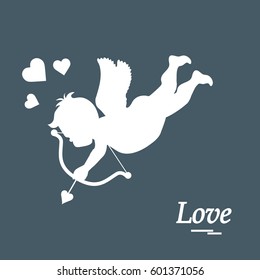 Cute vector illustration: cupid shoots a bow. Love symbol. Design for banner, poster or print. 