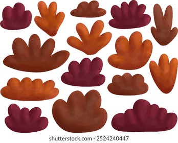 Linda Ilustración vectorial de arbustos y hojas de color rojo oscuro, naranja, marrón, diseño de patrones sin fisuras	