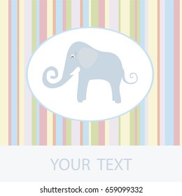 Cute vector illustration for decorating your holiday, birthday, postcard, banner, cover, album. Multicolored background with stripes depicting an elephant.