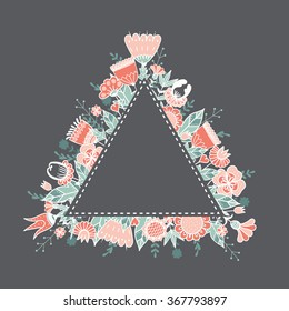 Cute vector illustration with decorative flowers, leaves and herbs  painted by hand.