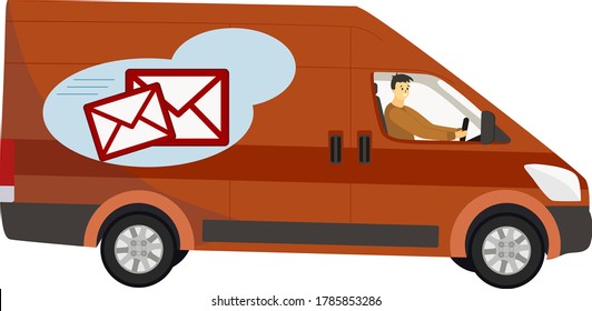 Cute vector illustration of delivery van. The delivery vehicle is colored orange. Illustrations can be used for web banner, info graphics, mobile devices. Without background.