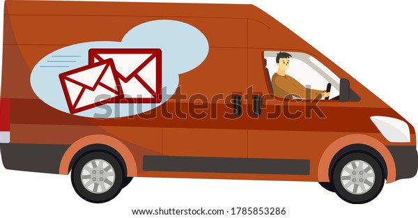 Cute vector\
illustration of delivery van. The delivery vehicle is colored\
orange. Illustrations can be used for web banner, info graphics,\
mobile devices. Without\
background.
