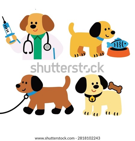 Cute vector illustration Dog with fish doctor walking and Happy Cat Cartoon Friends Isolated on White Background Vector Illustration