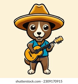 cute vector illustration of dog mascot playing guitar