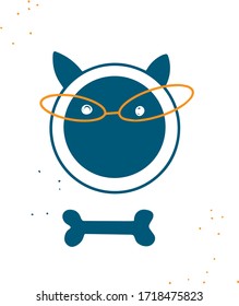 Cute vector illustration of domestic cat head in orange glasses on a white background