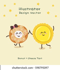 Ilustração de vetor bonito Donut and Cheese Tart / Mascot Vetor Design