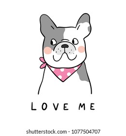 Cute vector illustration draw character design of cute dog and word love beauty blue sweater.Doodle cartoon style.