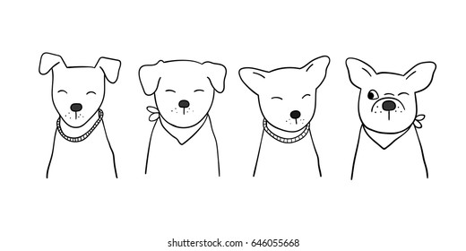 Cute vector illustration draw character design outline of cute dog. Doodle cartoon style.