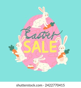 Cute vector illustration with Easter bunnies and carrots.