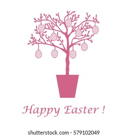 Cute vector illustration with Easter eggs decorated tree. Design for banner, poster or print. 