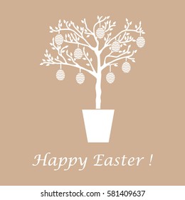 Cute vector illustration with Easter eggs decorated tree. Design for banner, poster or print. 