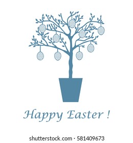 Cute vector illustration with Easter eggs decorated tree. Design for banner, poster or print. 
