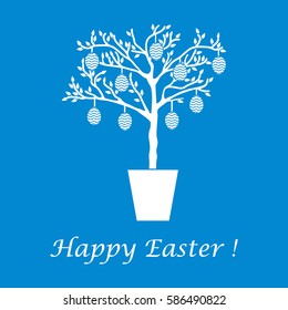 Cute vector illustration with Easter eggs decorated tree. Design for banner, poster or print. 
