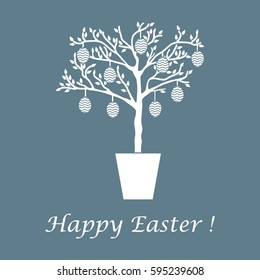 Cute vector illustration with Easter eggs decorated tree. Design for banner, poster or print. 
