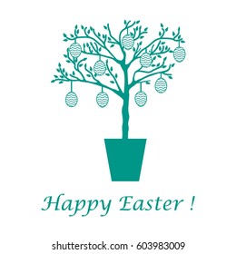 Cute vector illustration with Easter eggs decorated tree. Design for banner, poster or print. 